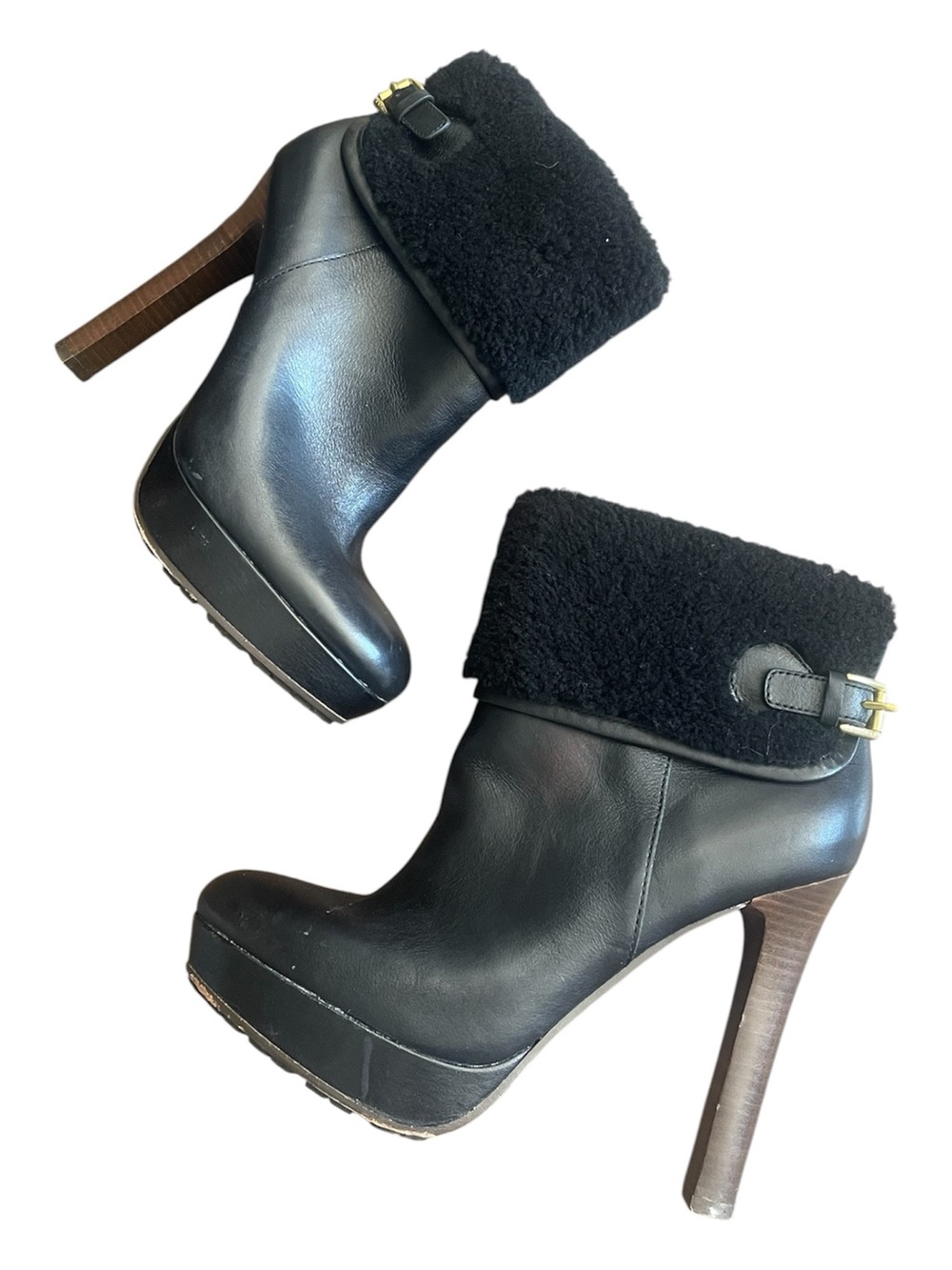Coach ‘Apple’ Leather Shearling-cuff Booties